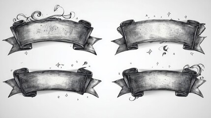 Set Of Decorative Ribbons And Banners