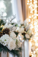 Elegant Winter Wedding Decor with Candlelight and White Roses