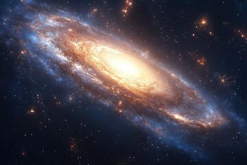 Stunning spiral galaxy illuminated by bright center, surrounded by twinkling stars in deep space