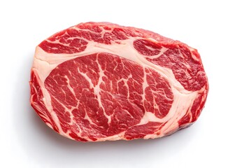 Obraz premium Close up of a raw ribeye steak on white background.