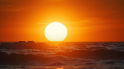 Golden Hour Ocean Sunset - Scenic Orange Sky and Waves - Tranquil Seascape - Beautiful Coastal Landscape