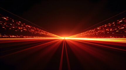 Dynamic Red and Orange Light Streaks on Dark Night Road Long Exposure Motion Blur Image