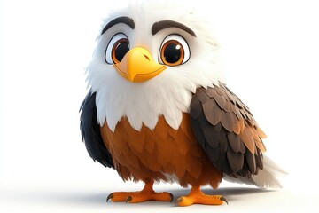 Obraz premium Cheerful cartoon eagle character standing confidently on a bright background in a playful pose