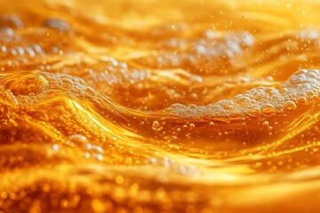 Fluid Motion Golden Bubbles on Liquid Surface