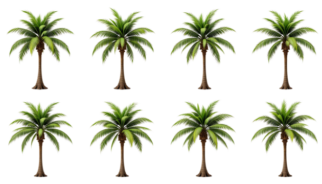 Collection of Tropical palm tree isolated on png