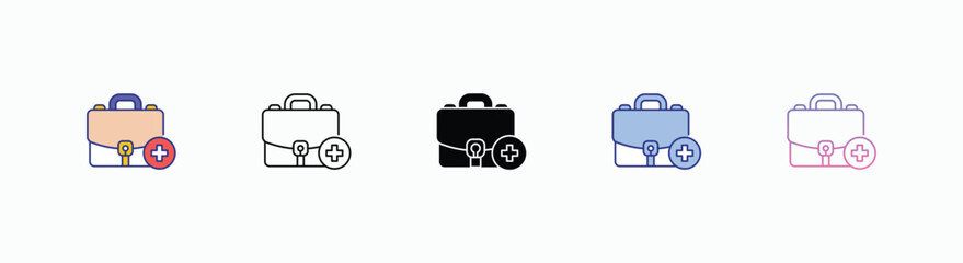 Doctor's Bag icons set in different style vector stock 
