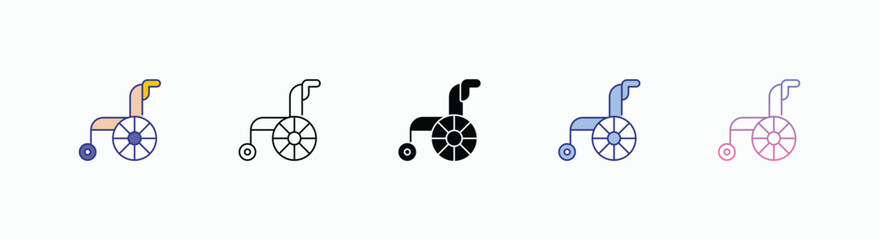 Wheelchair icons set in different style vector stock 
