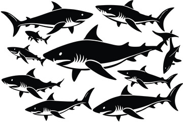 black and white shark vector silhouette bundle