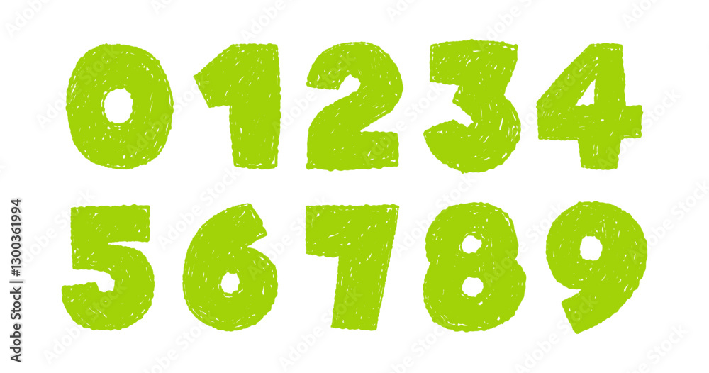 Fototapete numbers drawing in pencil or wax chalk. hand drawn scribble kid typescript numbers. wax crayon numbe