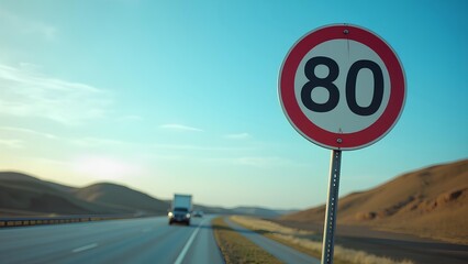 80 miles per hour, mph speed limit sign by the highway, road safety