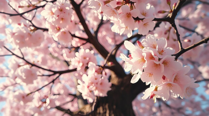 Japanese cherry blossoms, detailed focus wallpaper desktop background | generative AI