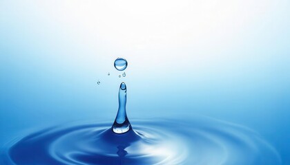 A single water droplet gracefully falls onto a still water surface, creating gentle ripples that spread outward in perfect harmony. A moment of pure tranquility