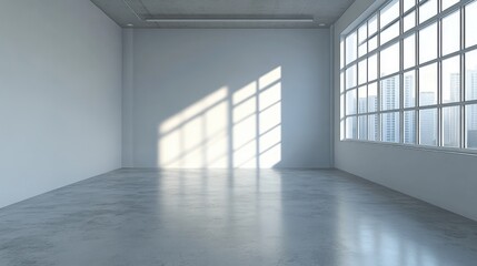Fototapeta premium Sunlit Empty Room with City View