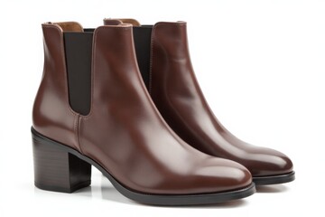 Stylish leather Chelsea boots with block heels, isolated on a clean white background, showcasing their modern design and versatility for both casual and formal wear.