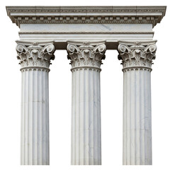 Obraz premium Stunning antique Greek or Roman-style white marble pillars isolated on transparent background, perfect for classical architecture, history, and design projects