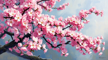 Obraz premium Japanese cherry blossoms, detailed focus wallpaper desktop background | generative AI