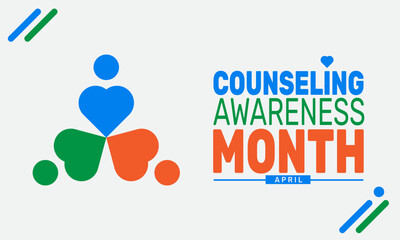 April is National Counseling Awareness Month. Holiday concept. suitable for placard, background,Greeting Card, Poster design template with text inscription, standard Social Media Post.