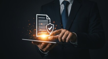 Digital document security enhanced by touchscreen technology in business practice - obrazy, fototapety, plakaty