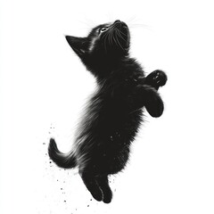 Obraz premium Playful Black Kitten Jumping – Stylish Digital Illustration