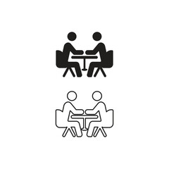 Teamwork and Team Meeting with table icon. Group conference vector illustration on white isolated background