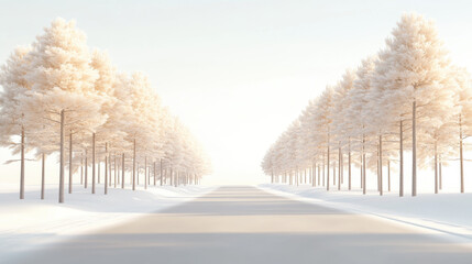 Snowy Road Lined with Snow-Covered Trees