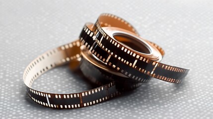 Close Up of Rolled Film Reels on Gray Surface
