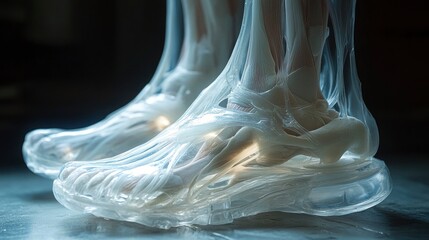 Fototapeta premium Tibialis posterior detail during inversion, clinical lighting, white environment