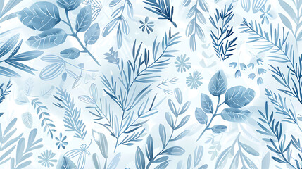 Obraz premium Elegant Blue Botanical Pattern - Watercolor Foliage Design