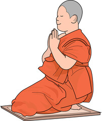 Young buddhist monk praying