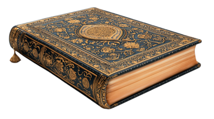 Luxurious Quran Book Islamic Holy Scripture Religious Text Ornate Cover Golden Details