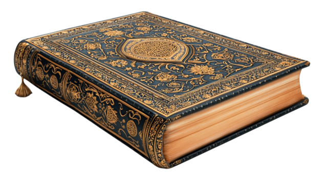 Luxurious Quran Book Islamic Holy Scripture Religious Text Ornate Cover Golden Details