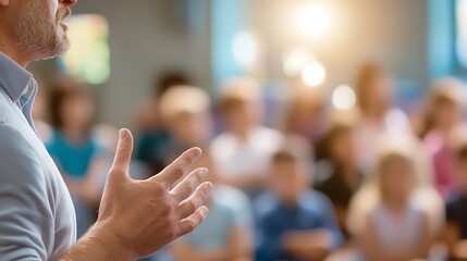 Man Giving a Presentation to a Blurred Audience