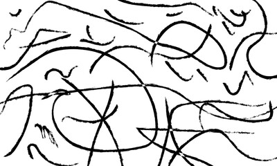 Brush curly lines seamless pattern. Pencil squiggles ornament. Scribble brush strokes vector background. Hand drawn marker scribbles, curved lines. Black pencil sketches. Squiggles and daubs.