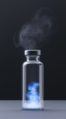 Fentanyl Painkiller Synthetic Opioid Crisis. A glass bottle emits blue smoke, creating a mystical and ethereal atmosphere.