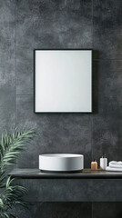 Fototapeta premium Modern bathroom interior with plant and minimal decor showcasing sleek basin, mockup