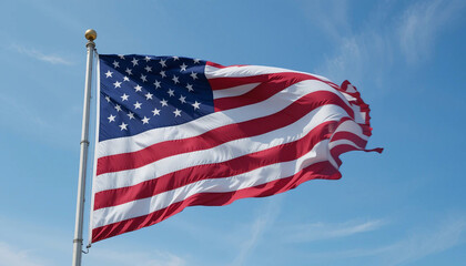 Obraz premium American flag waving in the wind, a symbol of patriotism and national pride, Generative AI.