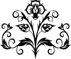 Floral Flower Ornament isolated vector art, Floral Flower Ornament silhouette and line art vector illustration