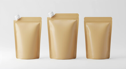 Kraft Paper Stand-Up Pouch with Spout Cap on White Background Eco-Friendly Packaging Mockup for Food and Liquid Storage
