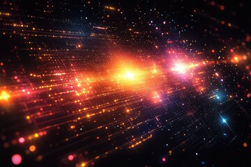 Fototapeta premium Vibrant abstract digital art depicting glowing particles and light trails in a cosmic space setting