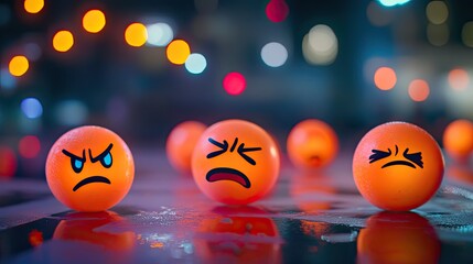 Naklejka premium Angry Emojis Night City Reflection Mood