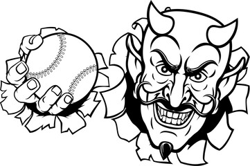 Obraz premium A devil or satan baseball sports mascot cartoon character holding a ball