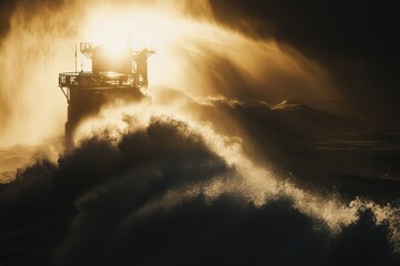 Fototapeta premium Dramatic Seascape with Towering Waves and Luminous Light Showcasing Nature's Power and Beauty, Perfect for Capturing the Essence of Oceanic Forces and Coastal Serenity