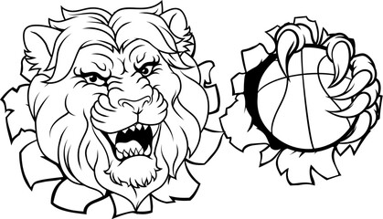 A lion basketball ball team cartoon animal sports mascot