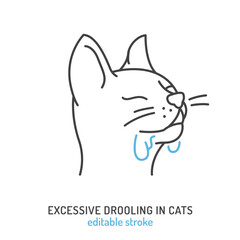 Excessive drooling in cats. Linear icon, pictogram, symbol.