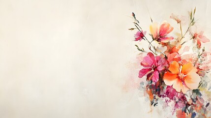 A beautiful watercolor painting of vibrant flowers on a cream background
