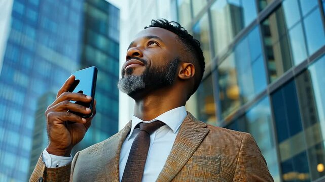 Confident Businessman Using Smartphone in City