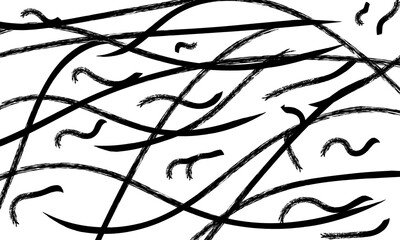 Brush curly lines seamless pattern. Pencil squiggles ornament. Scribble brush strokes vector background. Hand drawn marker scribbles, curved lines. Black pencil sketches. Squiggles and daubs.