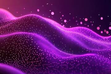 Fototapeta premium Vibrant abstract waves of purple and pink with glowing dots, creating a dynamic digital landscape