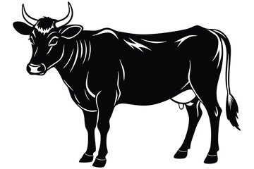 Fototapeta premium Cow black silhouette isolated on white background