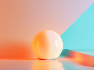 Illuminated sphere against pastel geometric backdrop, showcasing minimalist design